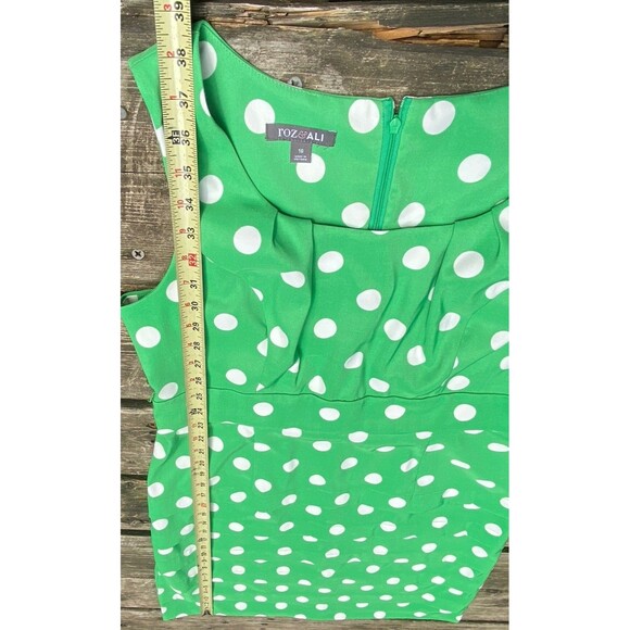 ROZ & ALI Women Sz 16 Green Dress White Polka Dot Wide Spandex Belt Sleeveless - Picture 14 of 16